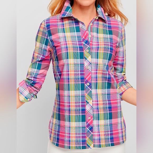 Talbots Tops - NWOT Talbots Madras Classic Cotton Shirt | Plaid Button-Up Top | Timeless Style